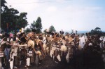 Cultural dance of  Zulu men with Indian Ocean in background; Metro Durban South Africa.jpg