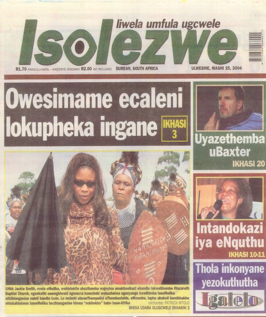 Jackie Sunshine Smith featured on cover of Zulu newspaper.jpg