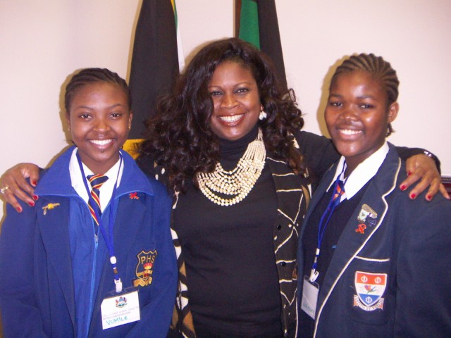 Jackie Sunshine Smith with future South Africa Ministers at Durban City Hall during Africa Day ceremony.JPG