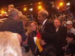 Don King greets Gene Kilroy at ringside Valuev vs Ruiz Berlin.JPG