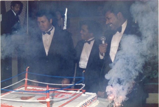 Ali, Eldrin Bell, Don King at DK's birthday bash for Ali in Atlanta after Tubbs-Witherspoon.jpg