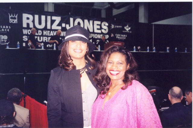 Laila Ali & Jackie Sunshine Smith at Post fight Press Conference Ruiz-Jones Las Vegas.jpg