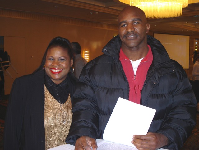Jackie Sunshine Smith and Evander Holyfield at Press Conference